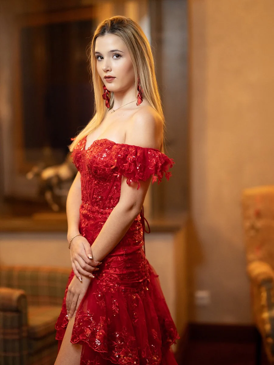 Sheath Off the Shoulder Long Lace Prom Dress (Lace-up Back)