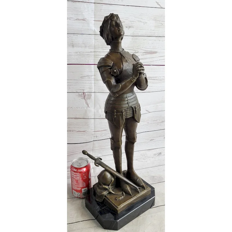 Saint Joan Of Arc Maid Of Orleans French Praying Bronze Sculpture Statue On Marble Base