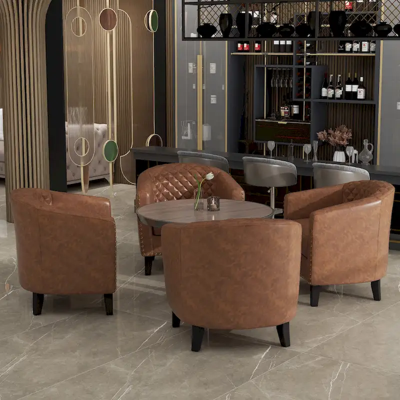 Modern Faux Leather Barrel Accent Chair with Wood Legs