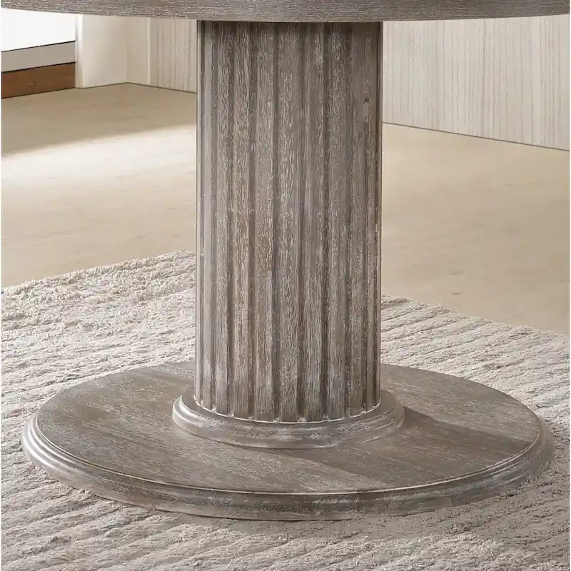 The Gray Barn Spring Mount Wood Pedestal Dining Table in Reclaimed Grey