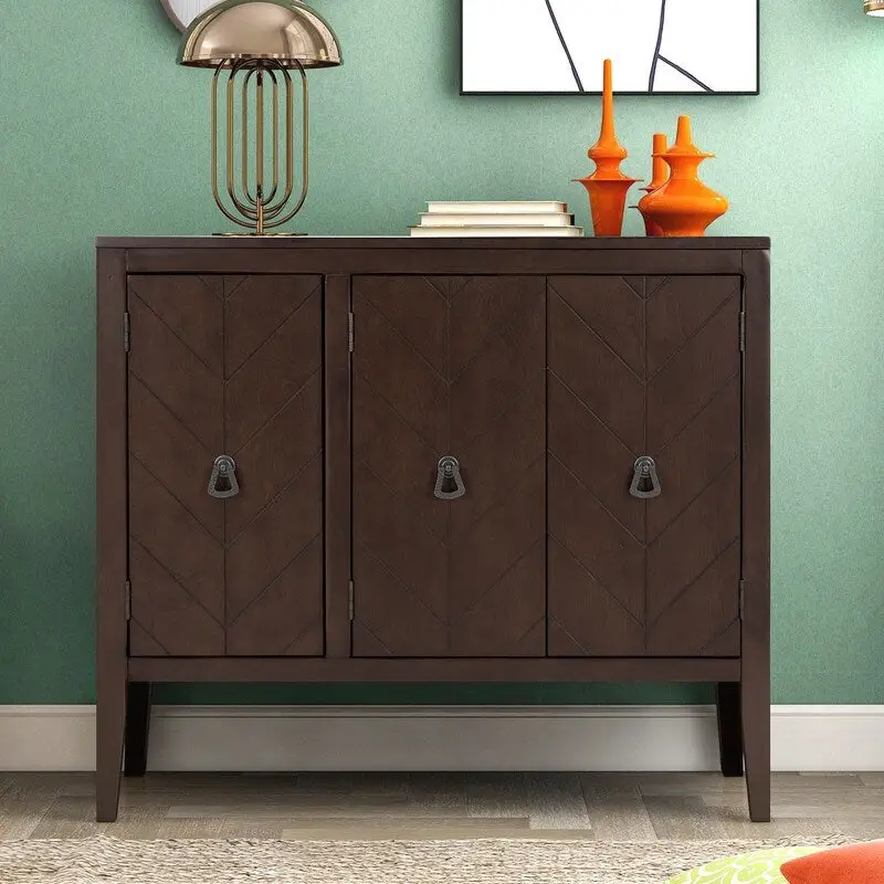 3-Door Sideboard Cabinet with Adjustable Shelves and Metal Handles