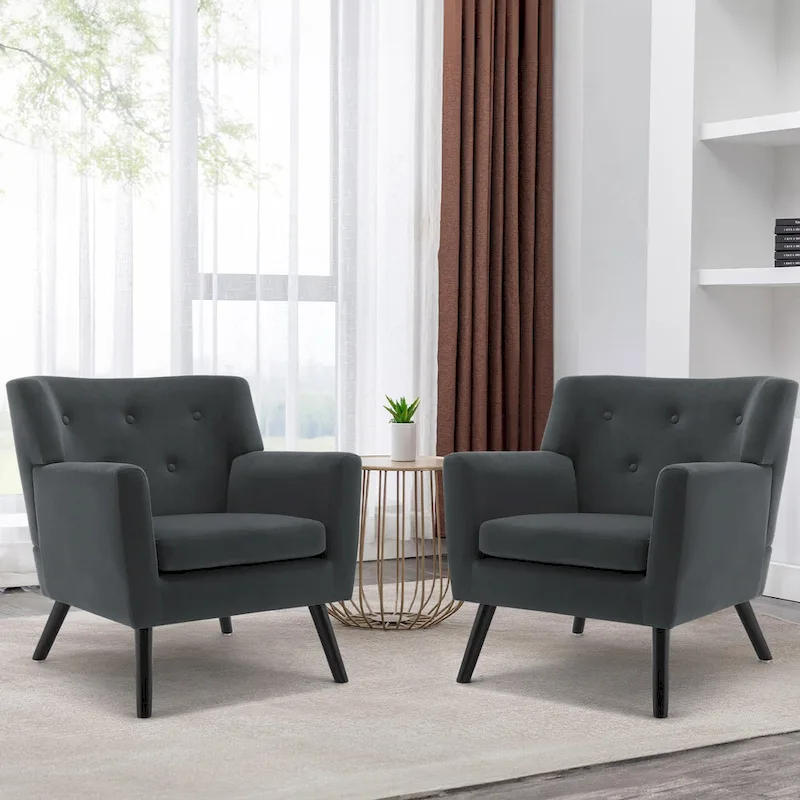 Velvet Upholstered Armchair Tufted Accent Chair, Set of 2 - 30.71H x 28.35 W x 27.56D