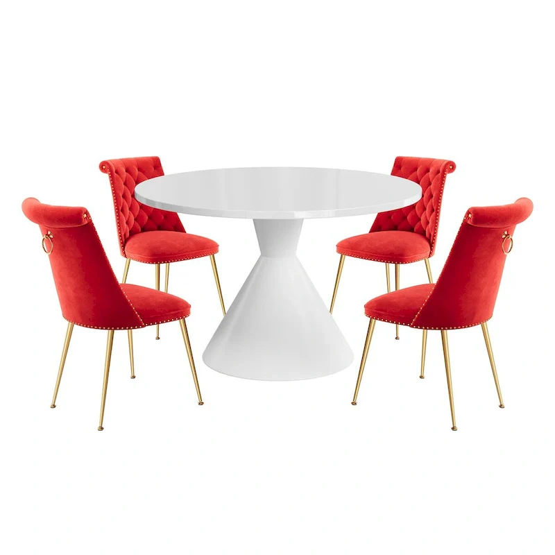 48  Light Luxury White High Gloss Large Countertop Dining Table with Velvet Dining Chair Set