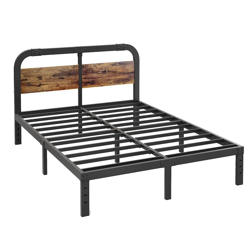 Heavy Duty Anti-Sway 40 Inch Iron Bed With Solid Wood Headboard