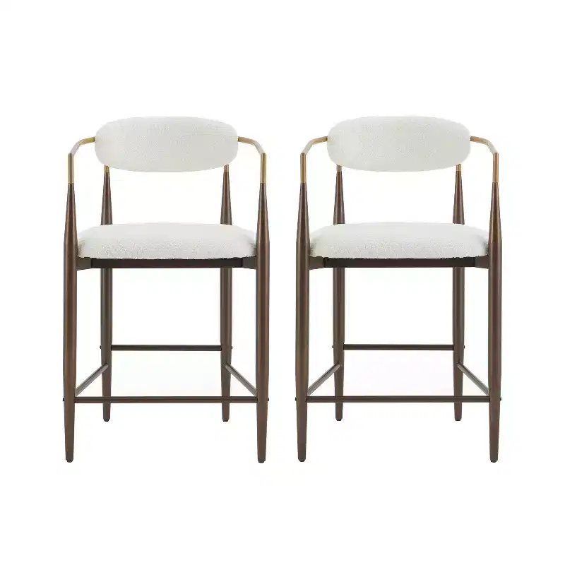 Christopher Knight Home Set of 2 25" Liam Modern Upholstered Iron Counter Height Barstools Beige/Brown