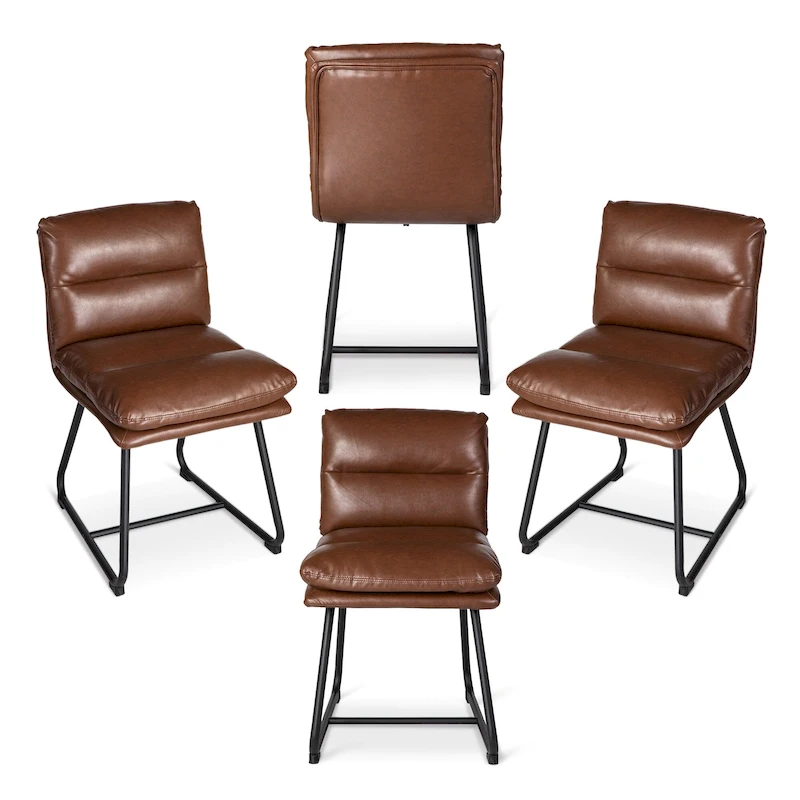 Glitzhome Set of 2/4 Modern PU Leather Thick Upholstered Side Dining Chairs with Metal Legs