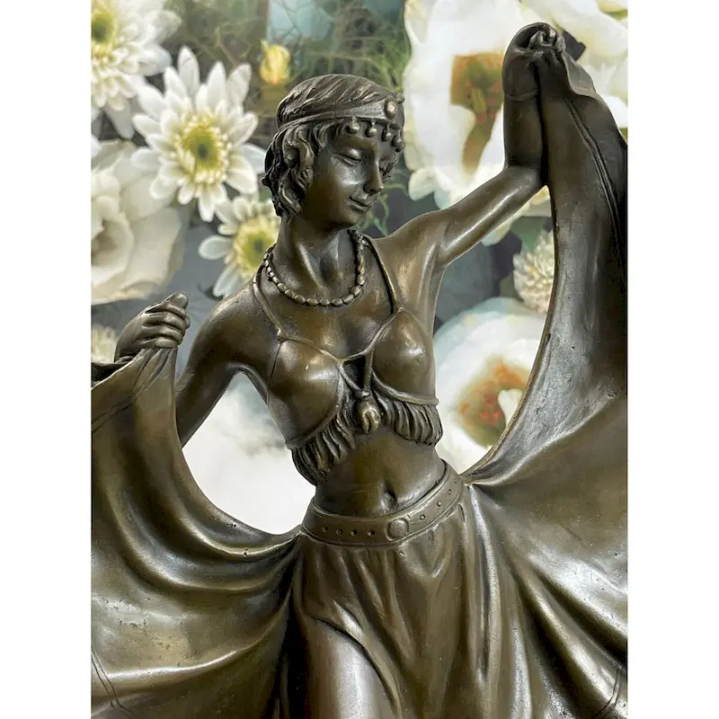 Bergman Art Deco Flapper Dancer Girl Lifting Skirt Bronze Statue Figure Sculpture 18 Inches X 8 Inches