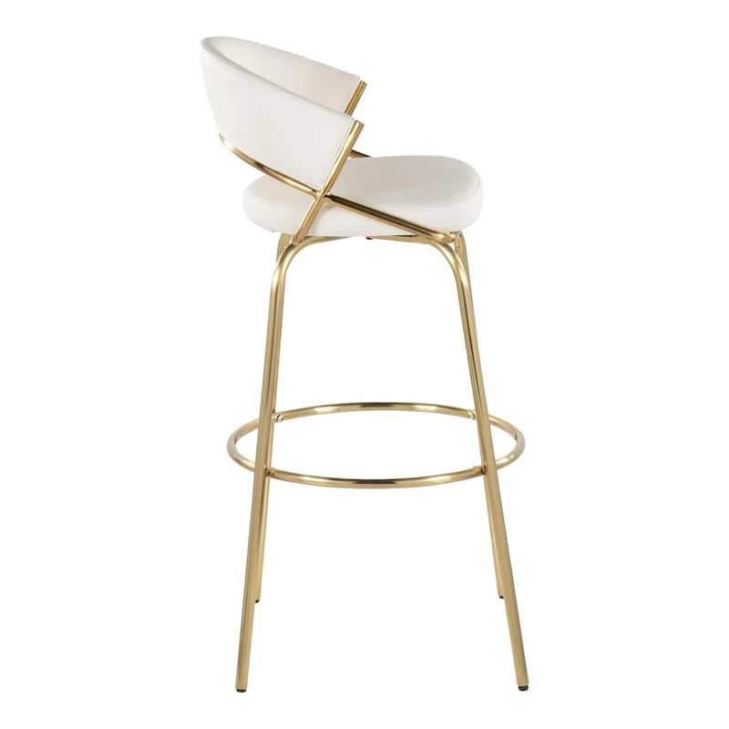 Faux Leather Swivel Bar Stool, Set of 2 – Black or White & Gold or Black Metal