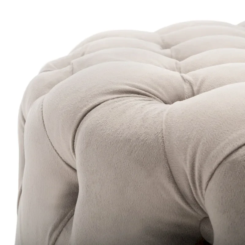 Round Button-Tufted Linen Ottoman – Mushroom / Grey / Antique Gold / Wheat / Bordeaux / Navy / Taupe, Single