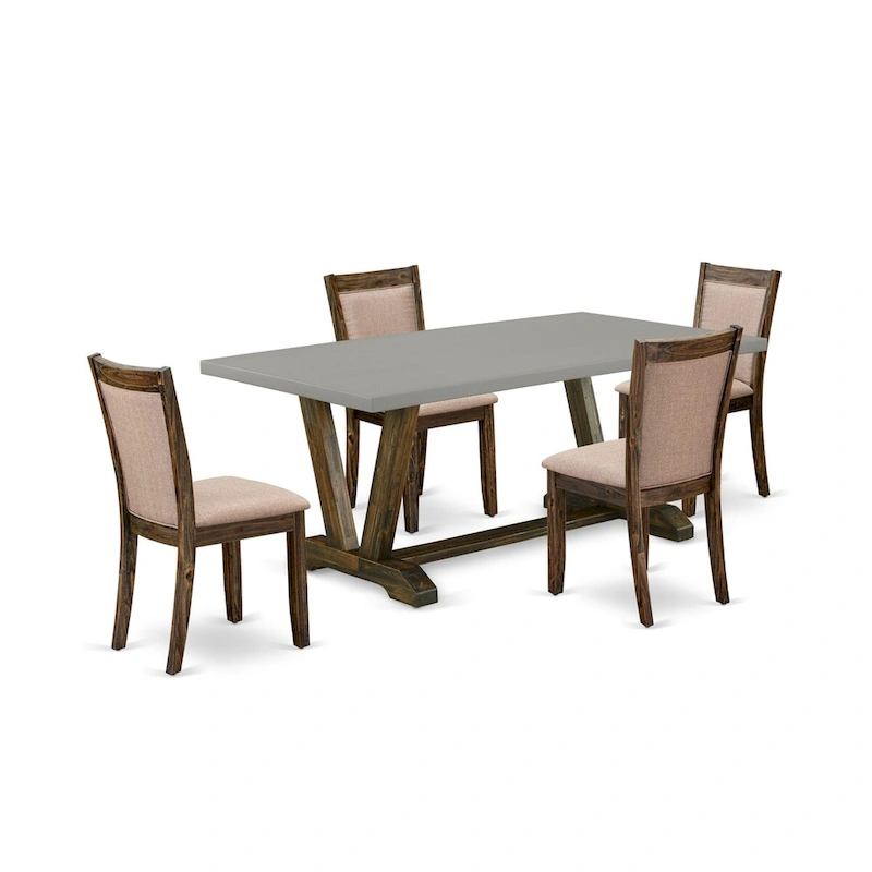 East West Furniture Dining Table Set- a Kitchen Table and Dark Khaki Linen Fabric Chairs, Distressed Jacobean(Pieces Options)