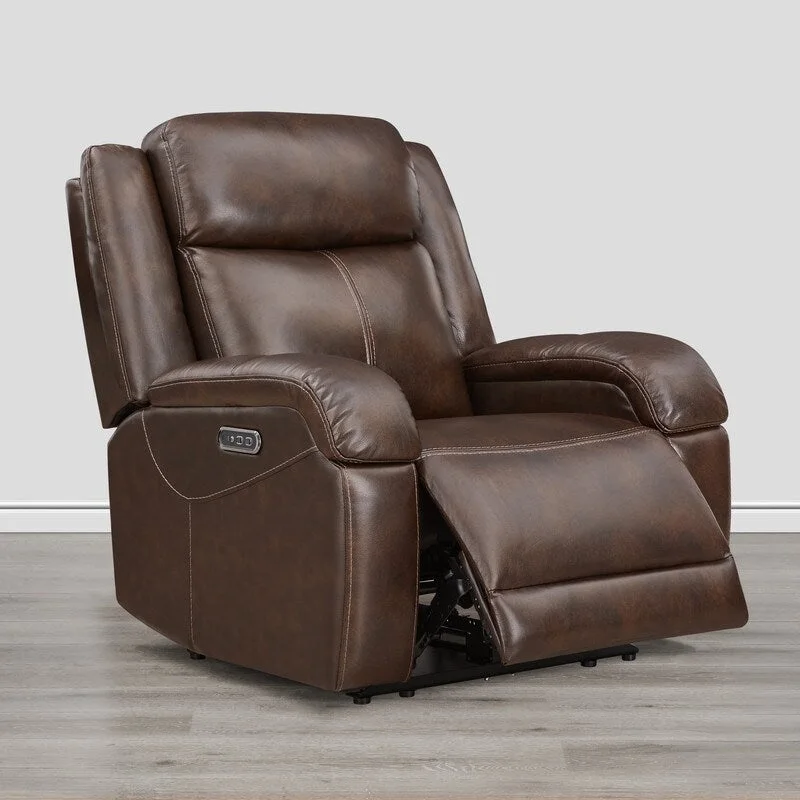 Brown Leather Power Recliner with Headrest - Single Seat