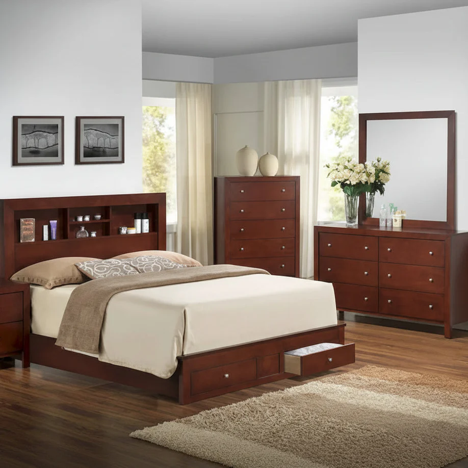 Queen Storage Platform Bed with Drawers and Shelves