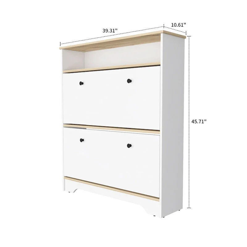 Wooden Shoe Storage Cabinet with 2 Flip Drawers and a Top Shelf