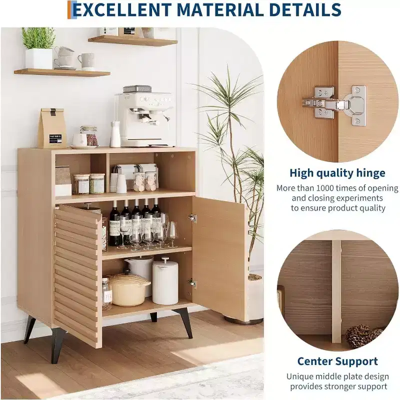 Fluted Storage Cabinet with Metal Legs, Mid Century Modern Sideboard, Buffet Credenza with Storage