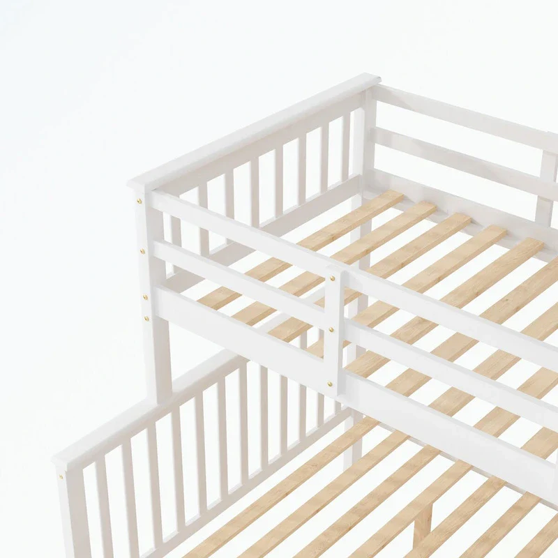 Espresso/Green/White Staircase Twin-Over-Full Bunk Bed with Trundle, Sleeps 3