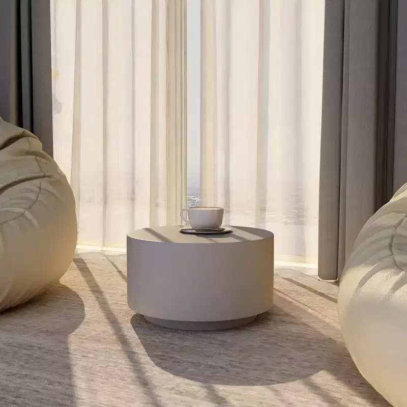 LeisureMod Terra 36 Round Fiberstone Coffee Table  Weatherproof Indoor and Outdoor Accent Table, Minimalist Design for Living Room, Office, or Patio