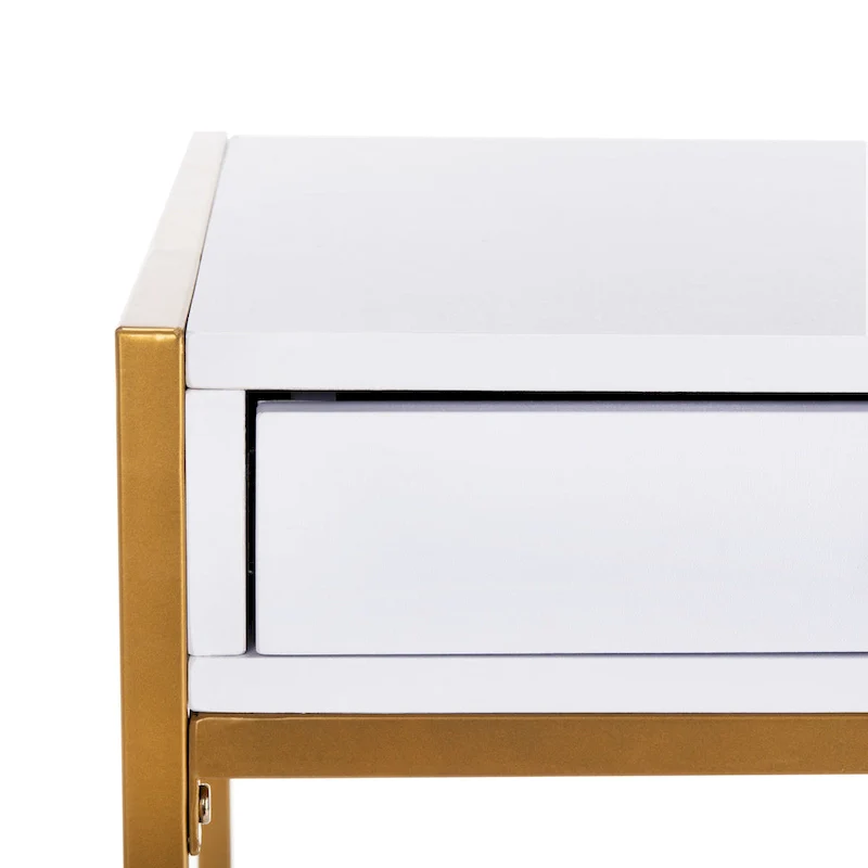 White & Gold 1-Drawer Console Desk with Metal Frame – 1-Person