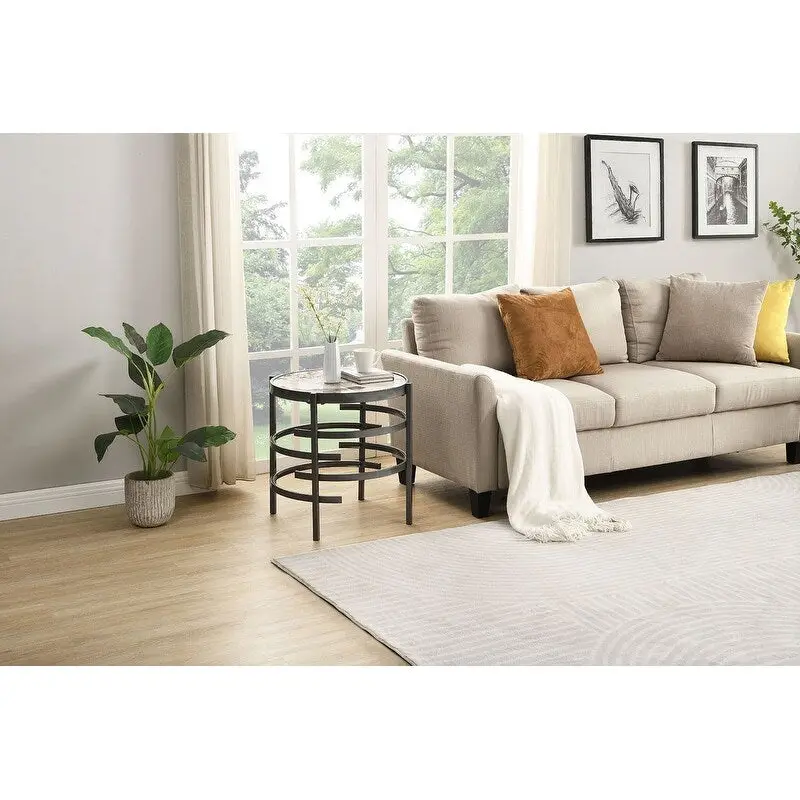 Round End Table with Sintered Stone Top and Metal Frame - 20.7 Inch