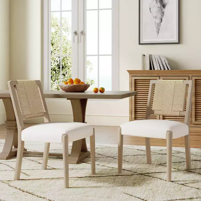 Christopher Knight Home Benitez Rubberwood Upholstered Woven Rope Backrest Dining Chair (Set of 2)