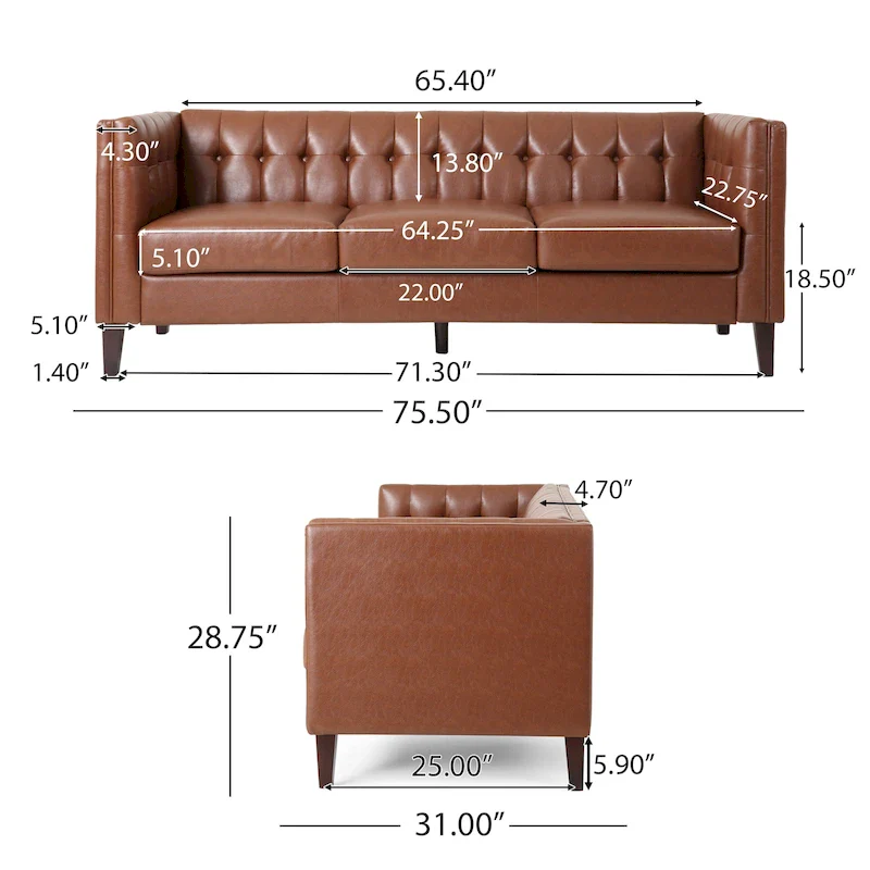 Pondway Faux Leather Tufted 3 Seater Sofa by Christopher Knight Home