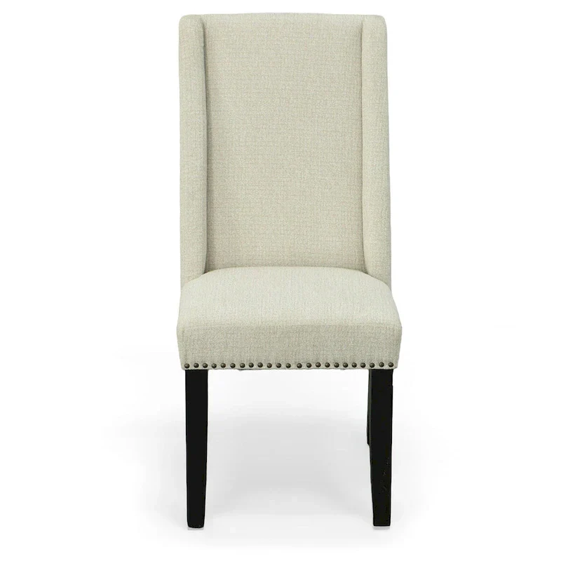 Beige Upholstered Wingback Dining Chairs - Set of 2