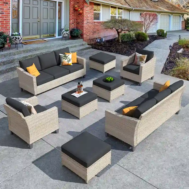 HOOOWOOO 8-piece Wicker Patio Furniture Conversation Sofa Set