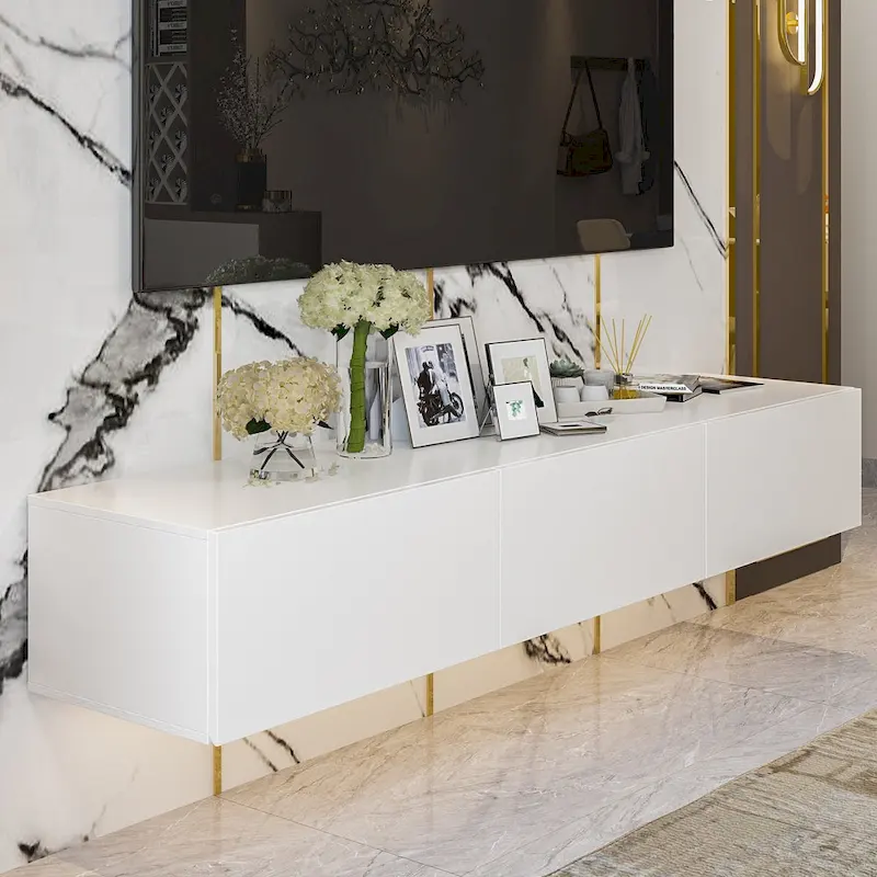 Wall Floating Media Consoles Hanging TV Console With Light TV Stand