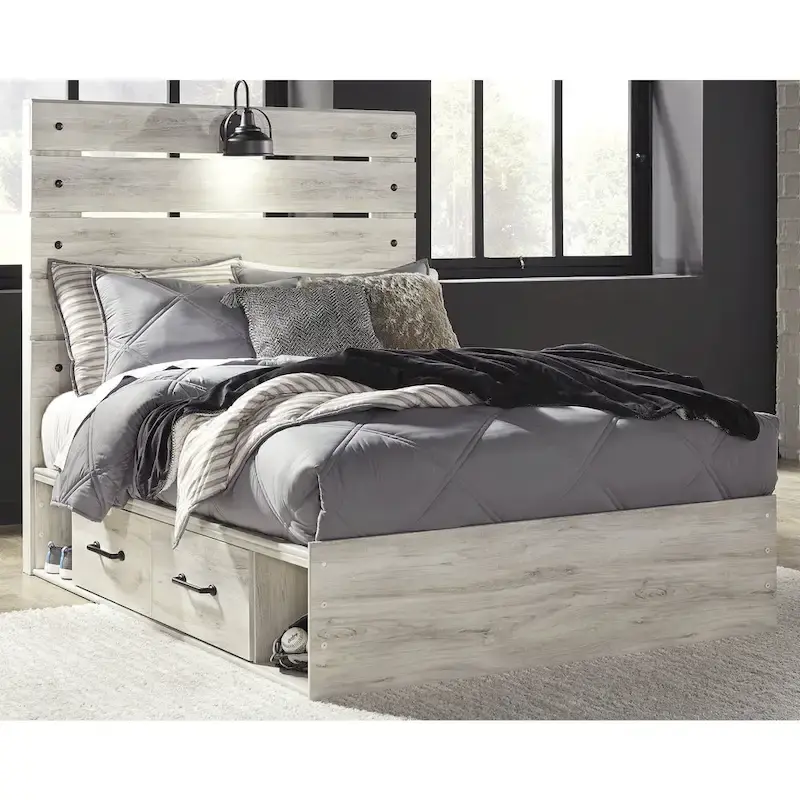 Cambeck Whitewash Panel Bed With 2 Under Bed Storage Drawers