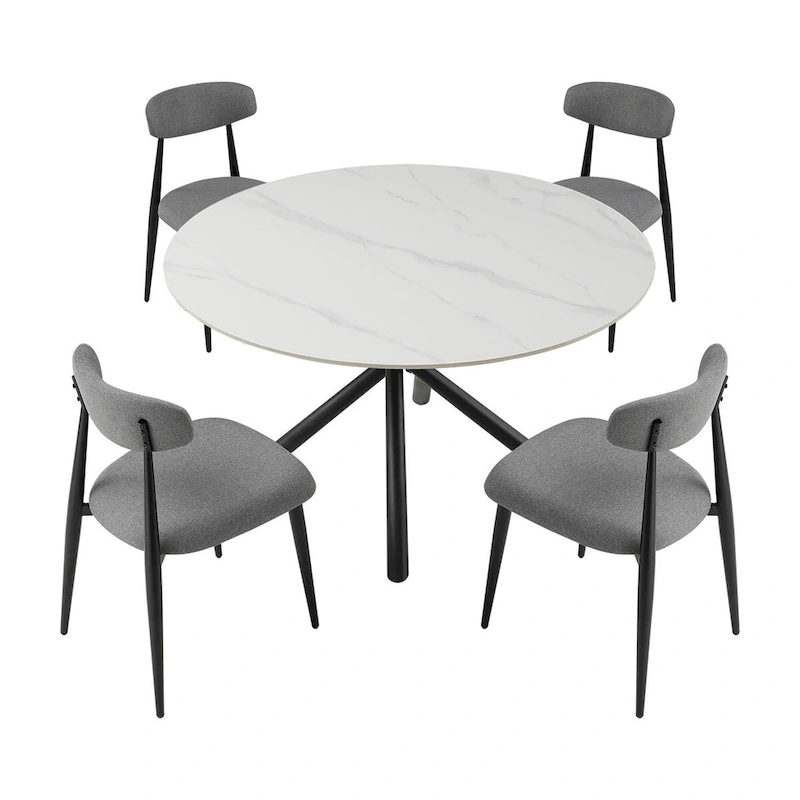 Modern Glam Marble Round Dining Table with Metal Cross Legs