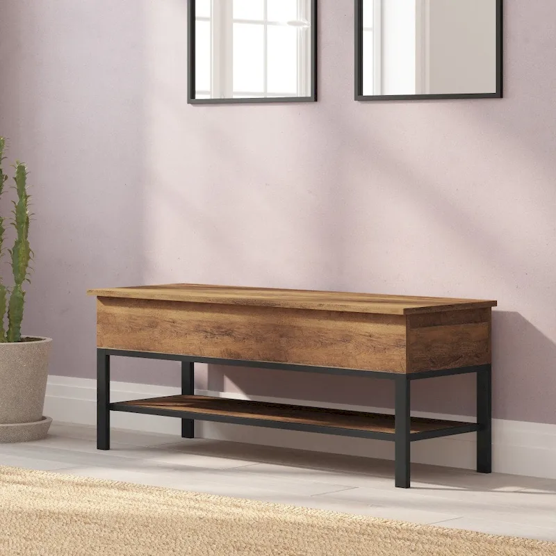 Modern Farmhouse Entryway Storage Bench with Lower Shelf Storage