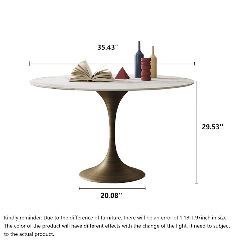Modern Faux Marble Top Iron Pedestal Dining Table