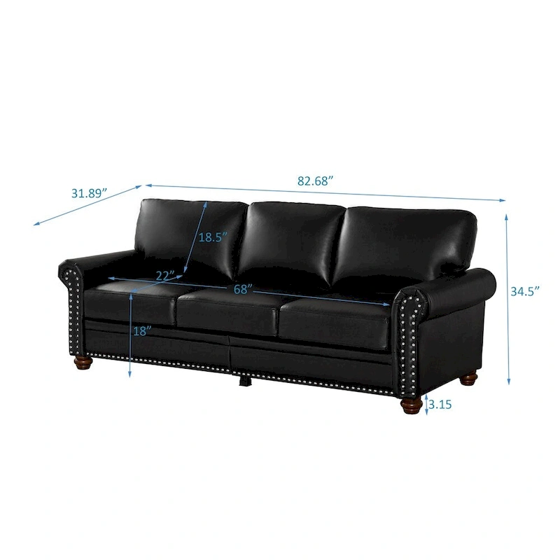 Classic Living Room Nails Sofa,Faux Leather