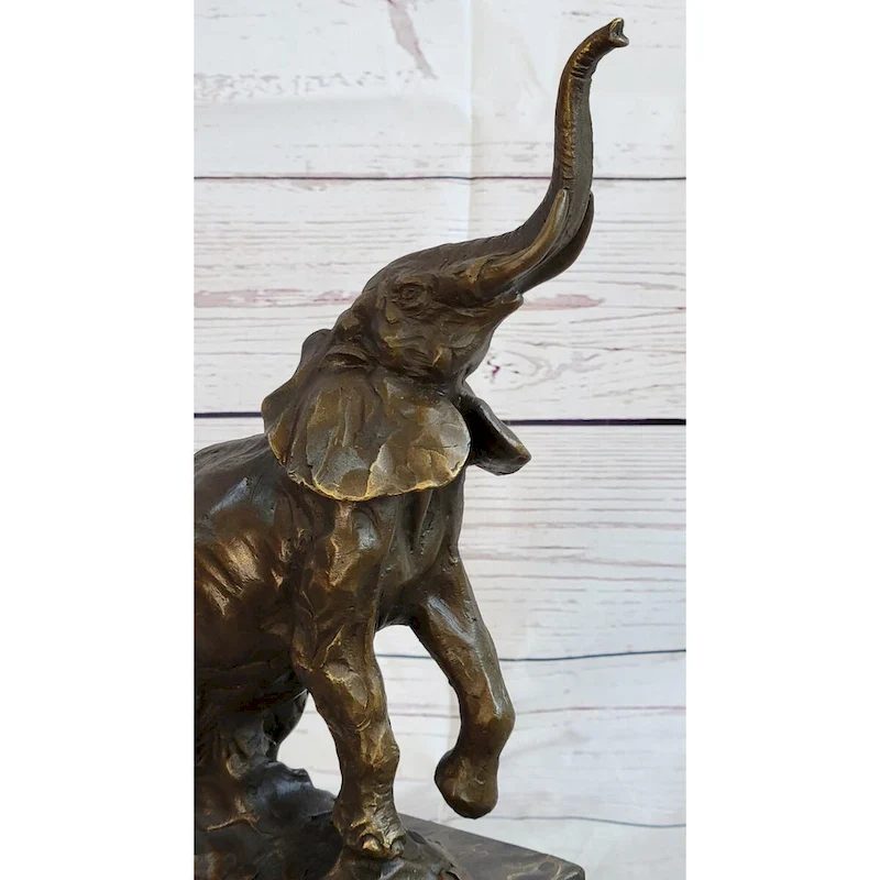 Elephant Standing On Hind Legs Bronze Figure Statue Sculpture Signed Art On Marble Base