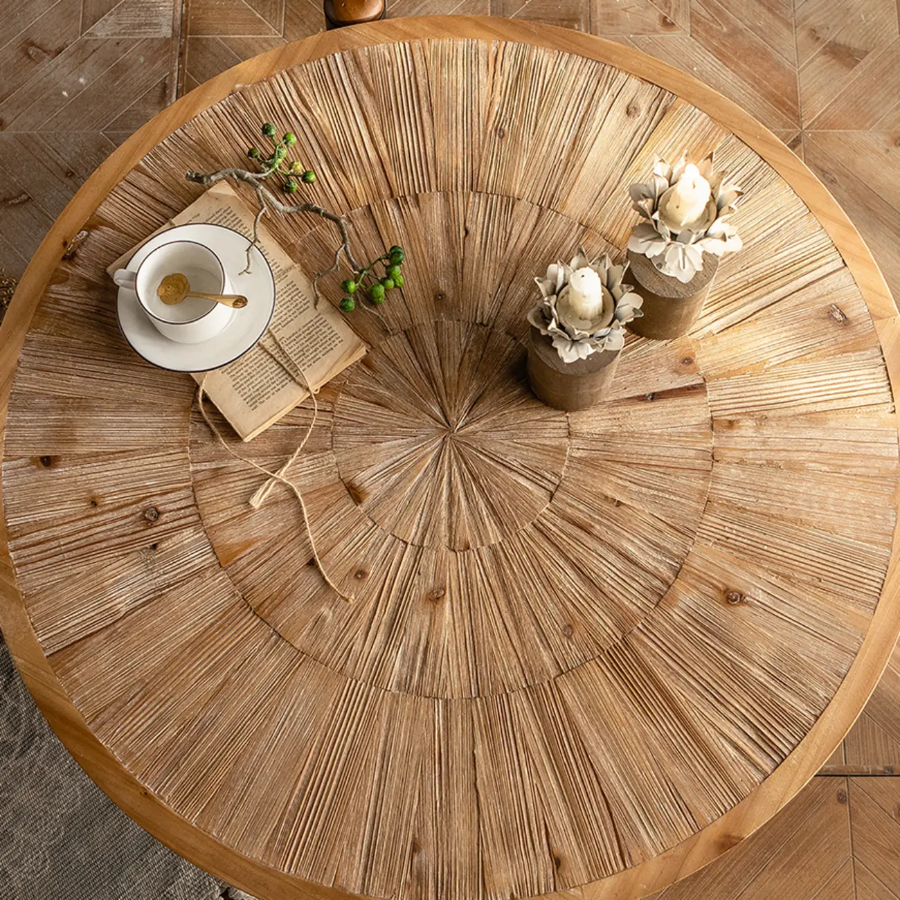 Modern Round Natural Wood Four Legs Coffee Table Dining Table