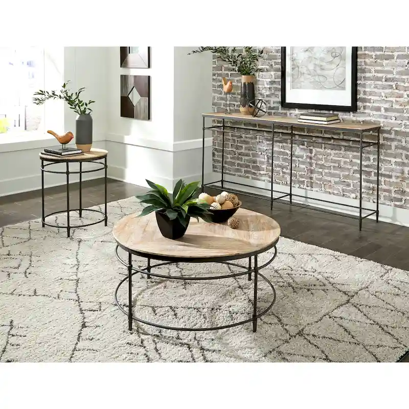 Fenway 22 Mango Solid Wood and Metal Round End Side Table - 22 inches long x 22 inches wide x 25 inches high