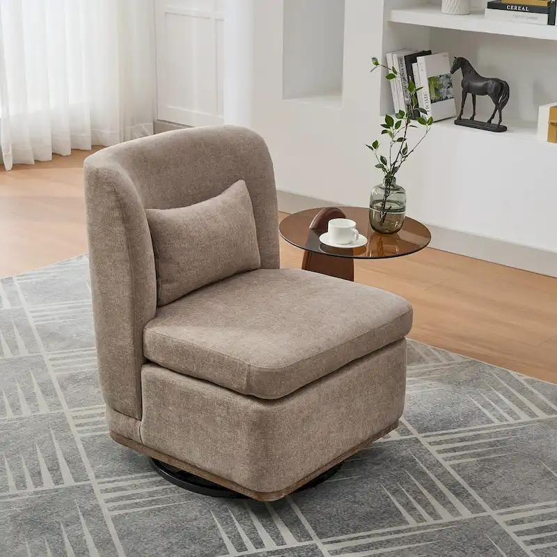 Gray / Pale Green / Taupe / Beige Chenille 360° Swivel Accent Chair with Metal Base – Modern Style, 1 Person Use