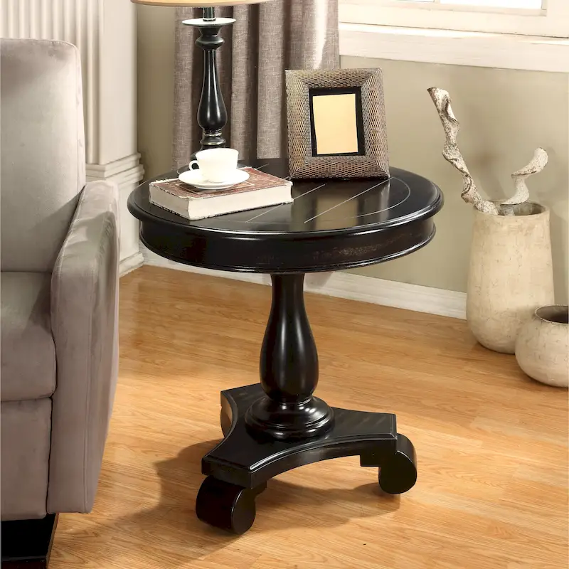 Round Wood Pedestal End Table with Scrolled Legs