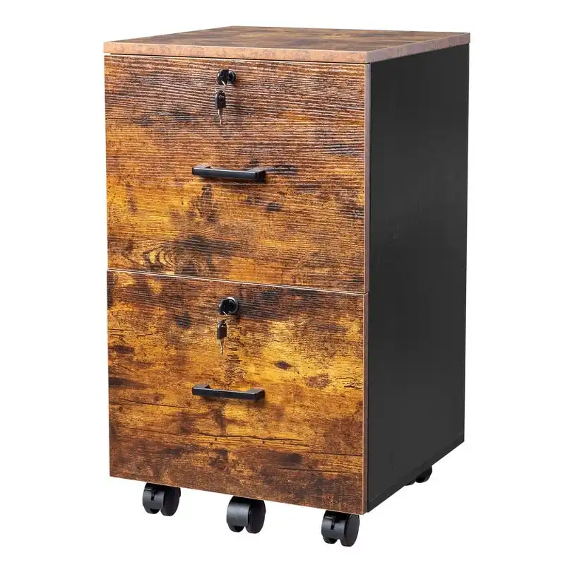 2-Drawer Rolling Wood File Cabinet with Lock