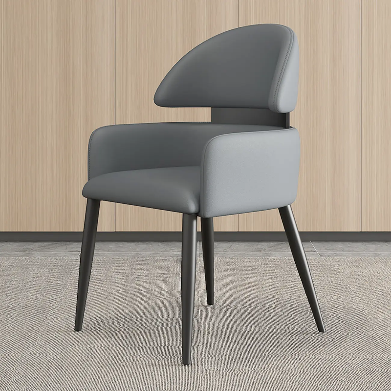 Brown Curved Back Anti-cat Scratch Leather Dining Chairs