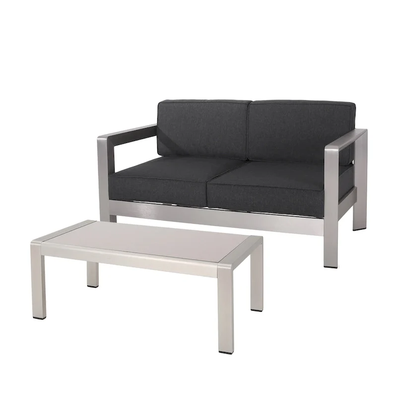 Aviara Aluminum Loveseat and Coffee Table by Christopher Knight Home