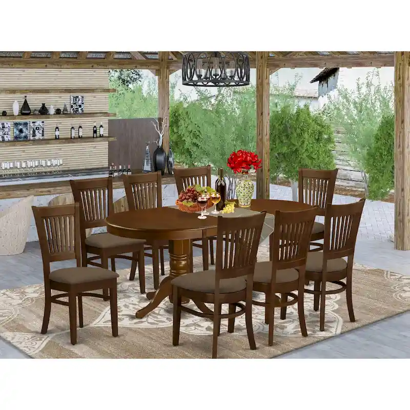 9 Piece Dining Table Set Includes an Oval Wooden Table and 8 Dining Chairs, Espresso(Seat Type Options)