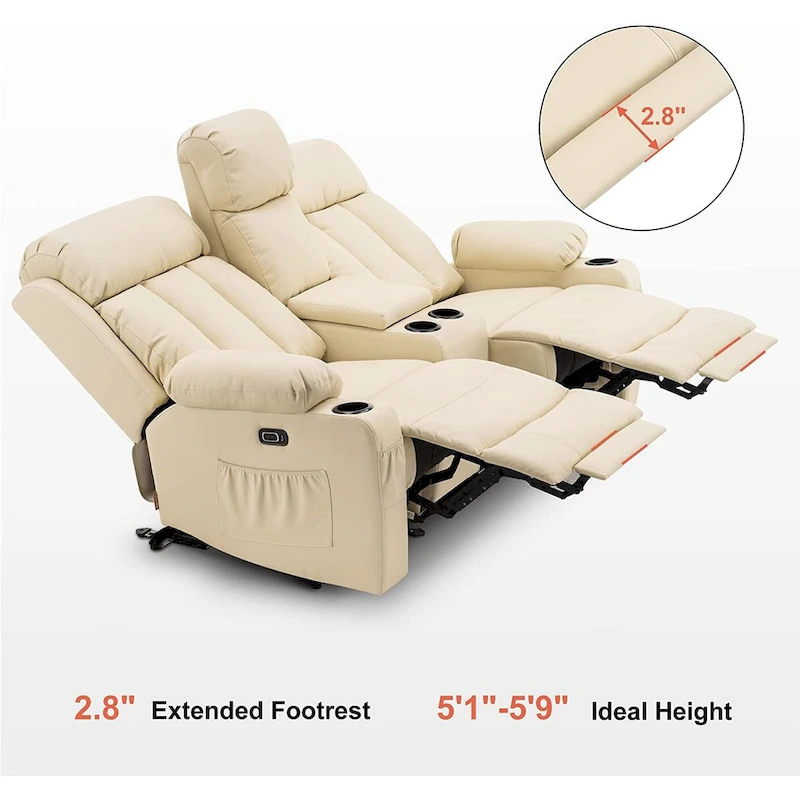 MCombo Electric Power Reclining Sofa with Heat & Massage, Faux Leather 6095/6075/6077