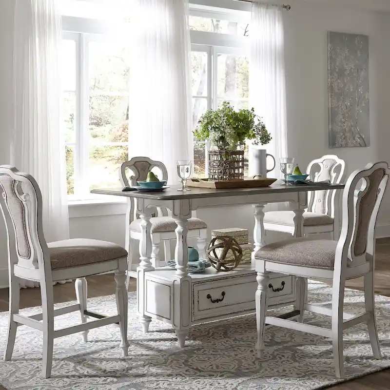Antique White Weathered Bark 5-Piece Gathering Table