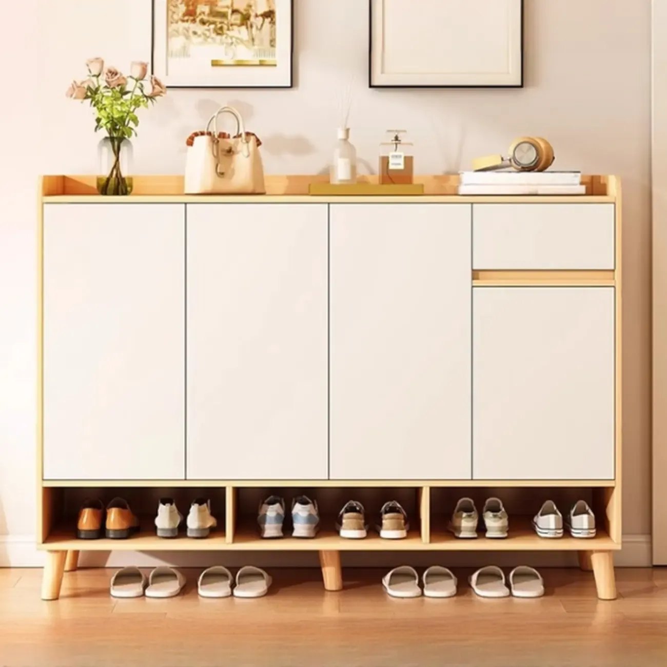Vertical Modern White Wood Entryway Shoe Cabinet
