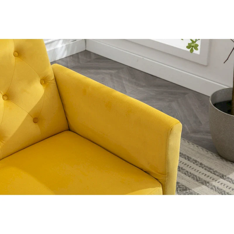 Velvet Accent Chair with Adjustable Armrests and Backrest, Button Tufted Lounge Chair, Single Recliner Armchair with Ottoman