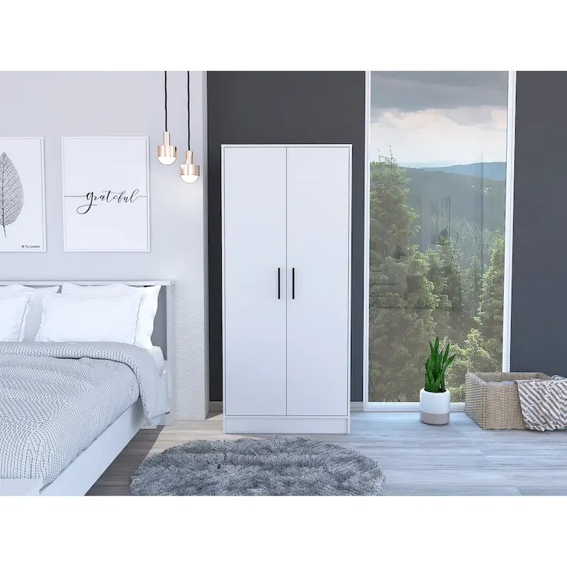 19.7 Modern Double-door Armoire with Two Shelves and One Drawer for Bedroom
