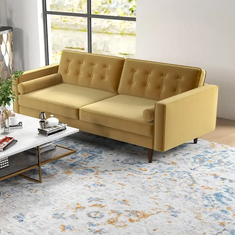 Kenzo Mid Century Pillow Back Velvet Sofa and Loveseat Set