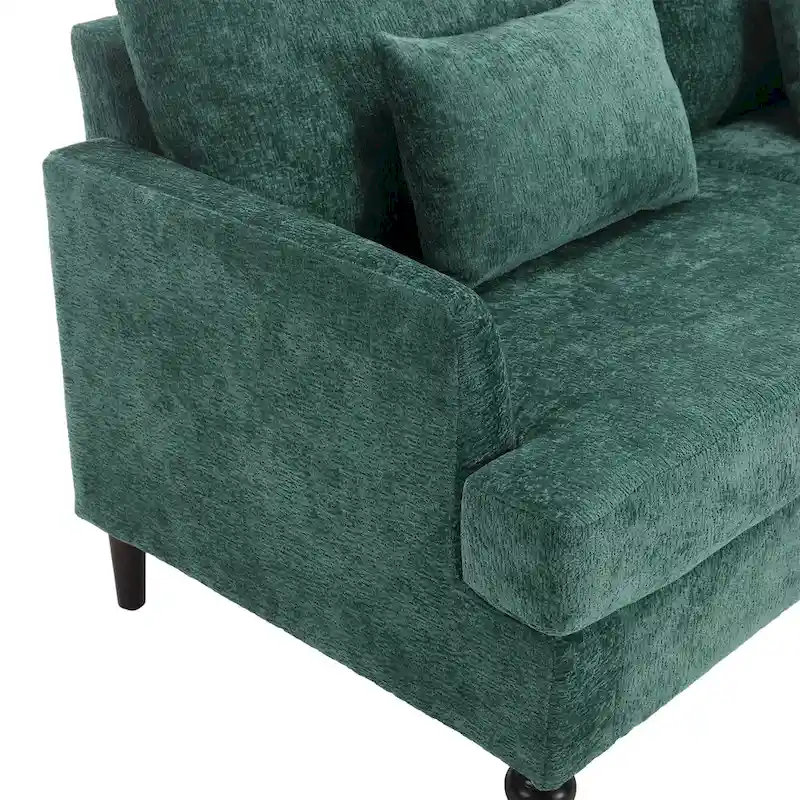 Green 68.9 Chenille 2-Seater Sofa with Detachable Cushions and Wooden Legs