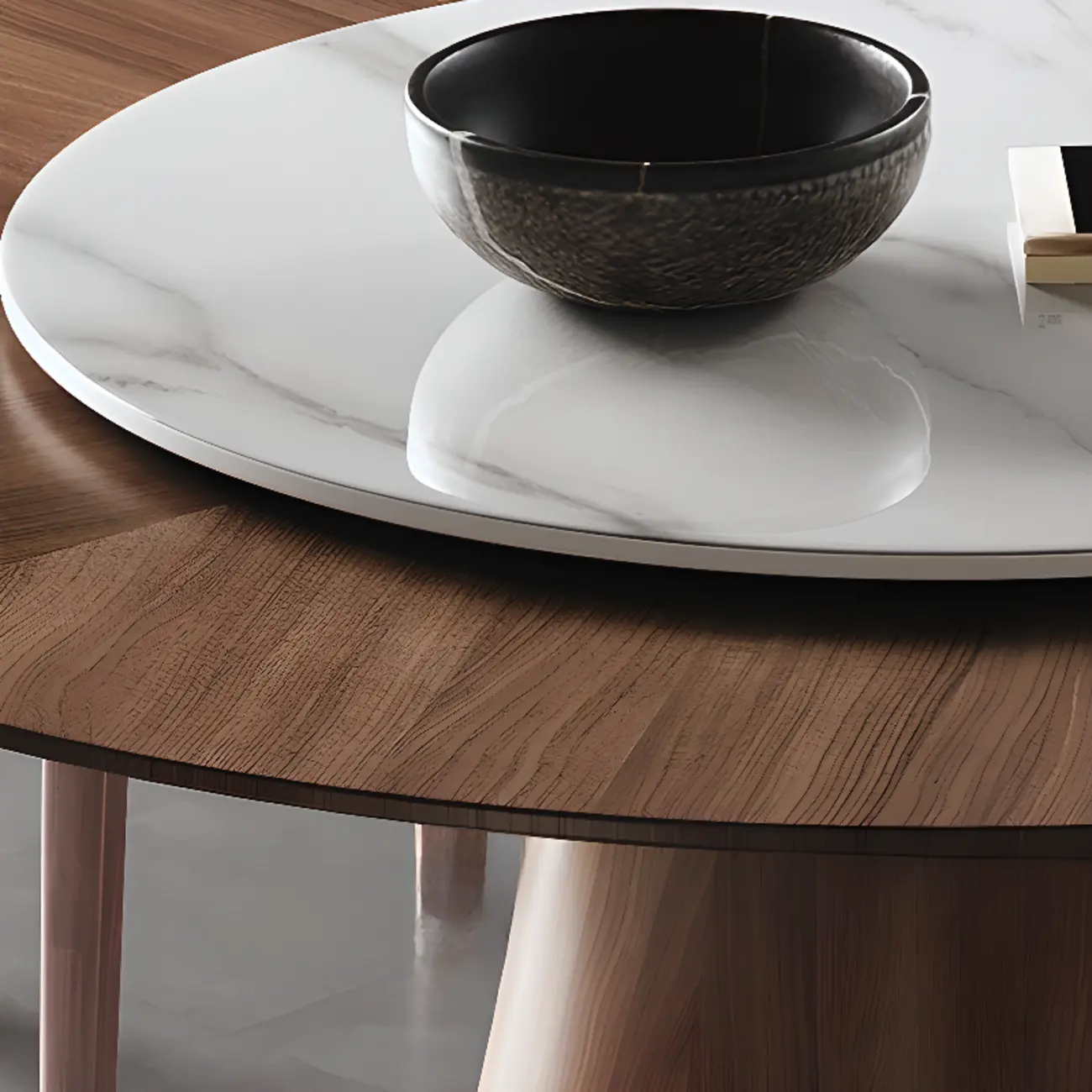 Modern Simple Round Walnut-Brown Wood Dining Table