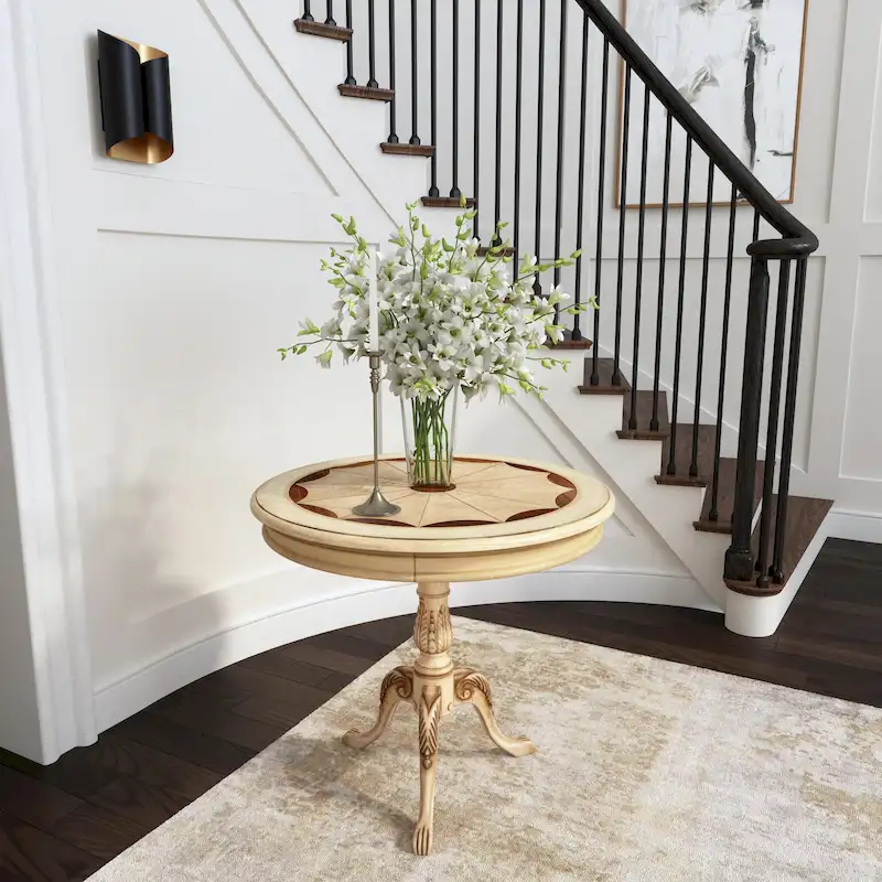 Round Wooden Pedestal Table in Plantation Cherry Finish - Dark Brown